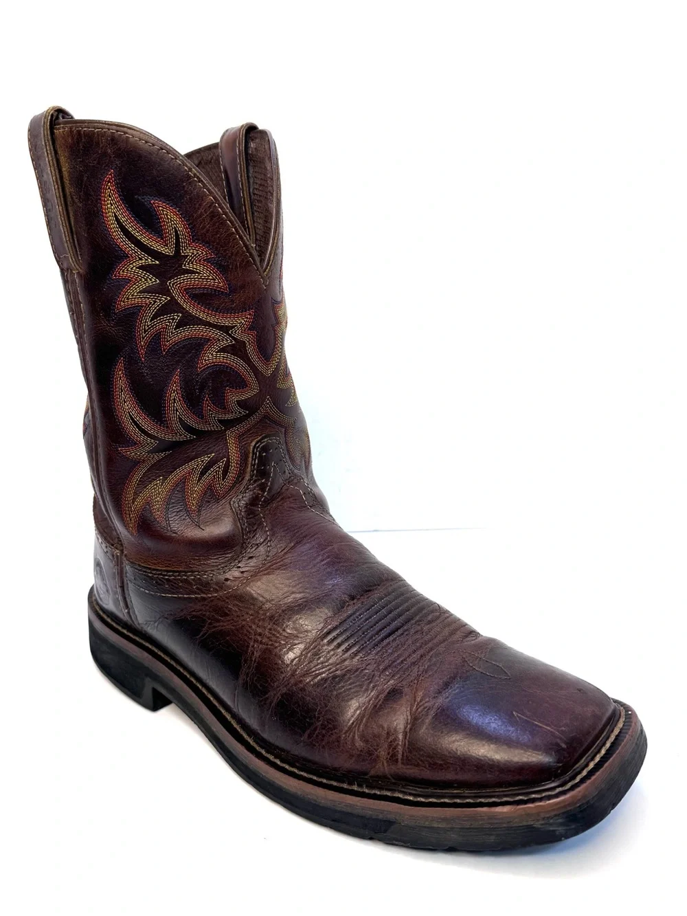 Justin WK4681 Driller Work Boots Mens 11D Brown Square Toe Soft Toe Pull On